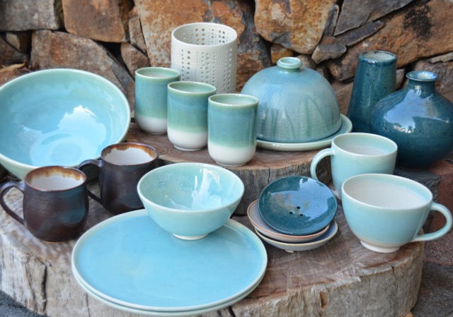 photograph of blue ceramic ware