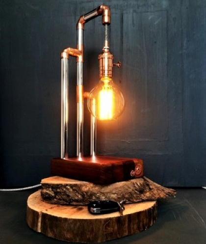photograph of a funky metal lamp